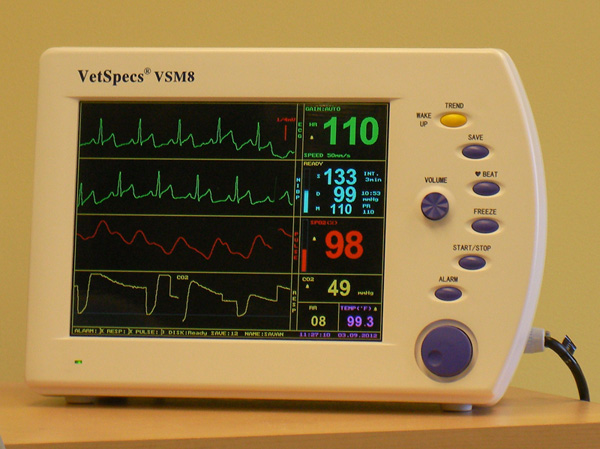 A monitor with an ecg screen on it.